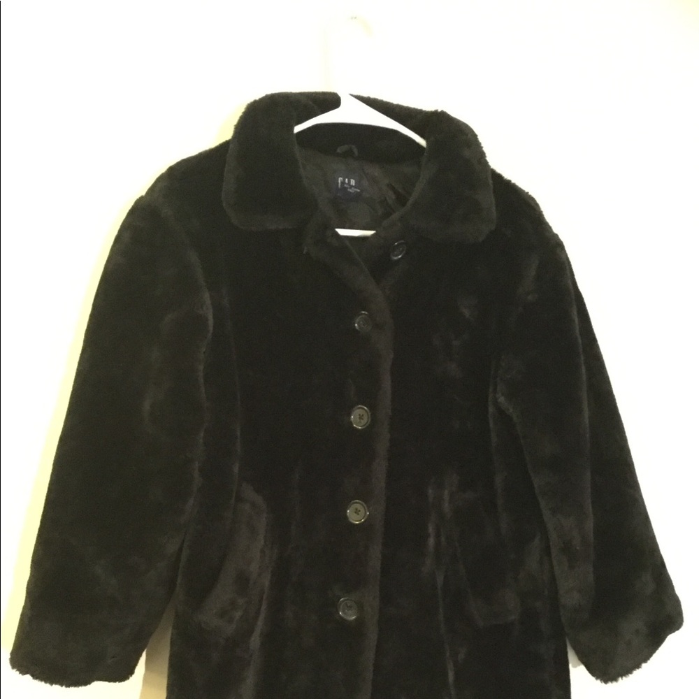 Gap faux fur black coat (Girl) Large